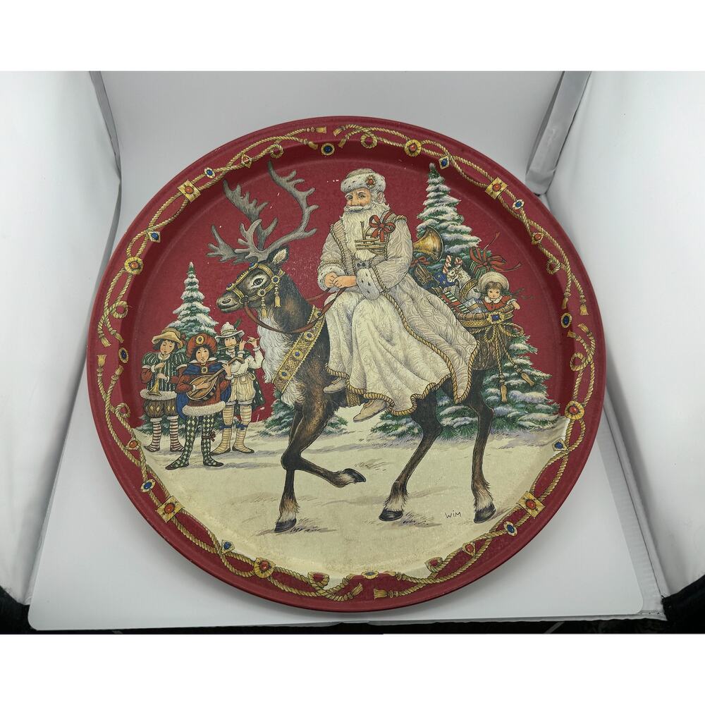 Vintage 90's Red Santa Nordic Tray Christmas Decor Wim Schimmer‎ Winter